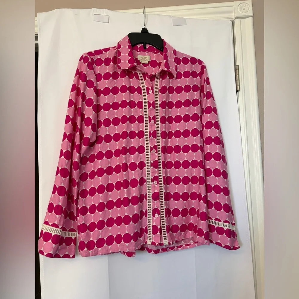 Kate Spade New York Polka Dot long sleeve button down blouse size medium